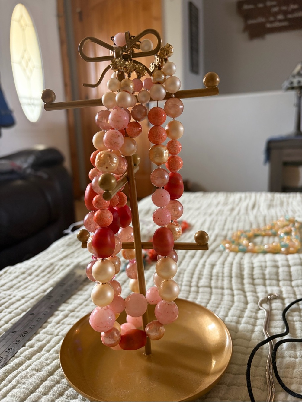Pink & Coral Beaded Necklace - Elegant Layered Strand-vintage